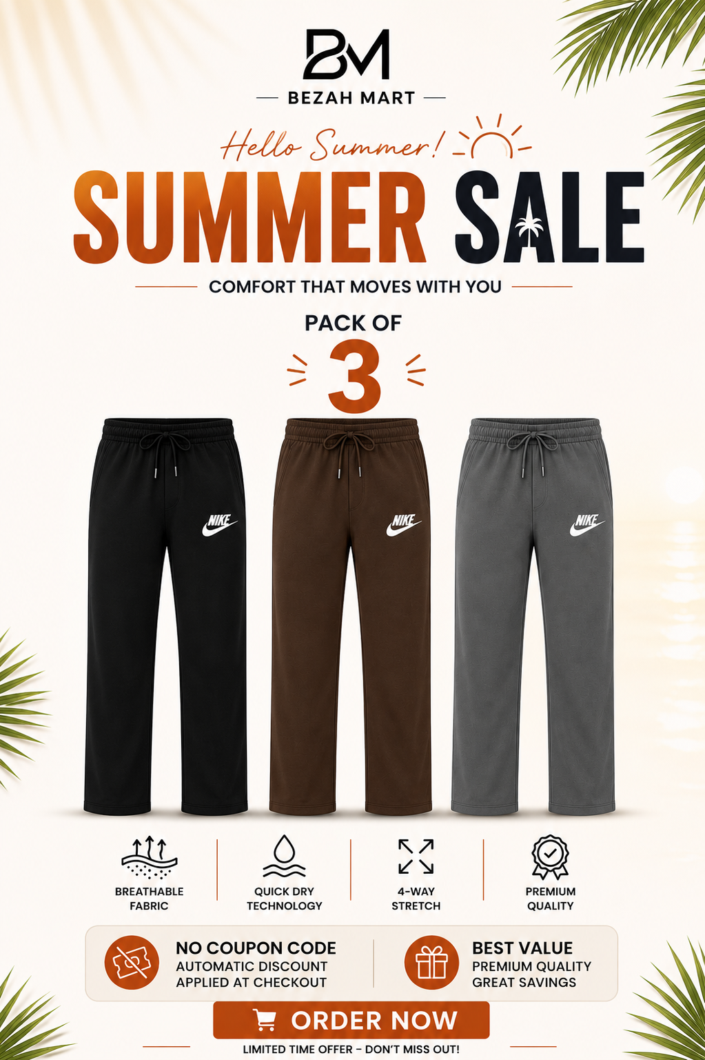 Premium Pack of 3 Straight-Fit Trousers for Men(Black,Brown,Grey)