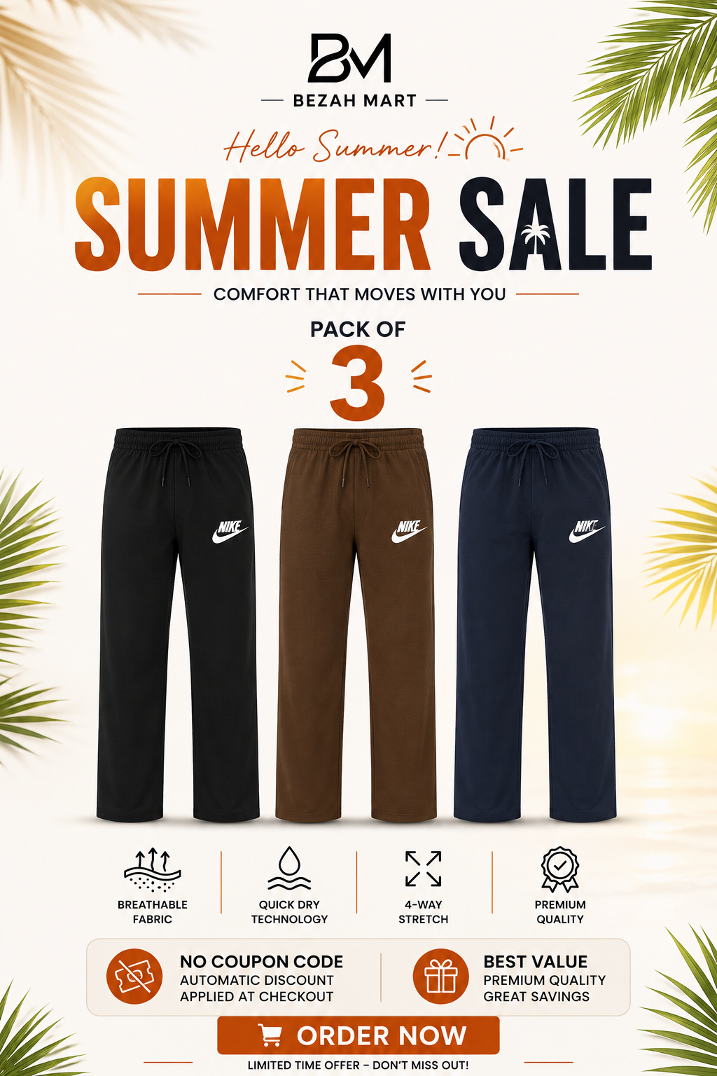 Premium Pack of 3 Straight-Fit Trousers for Men(Black,Brown,Blue)