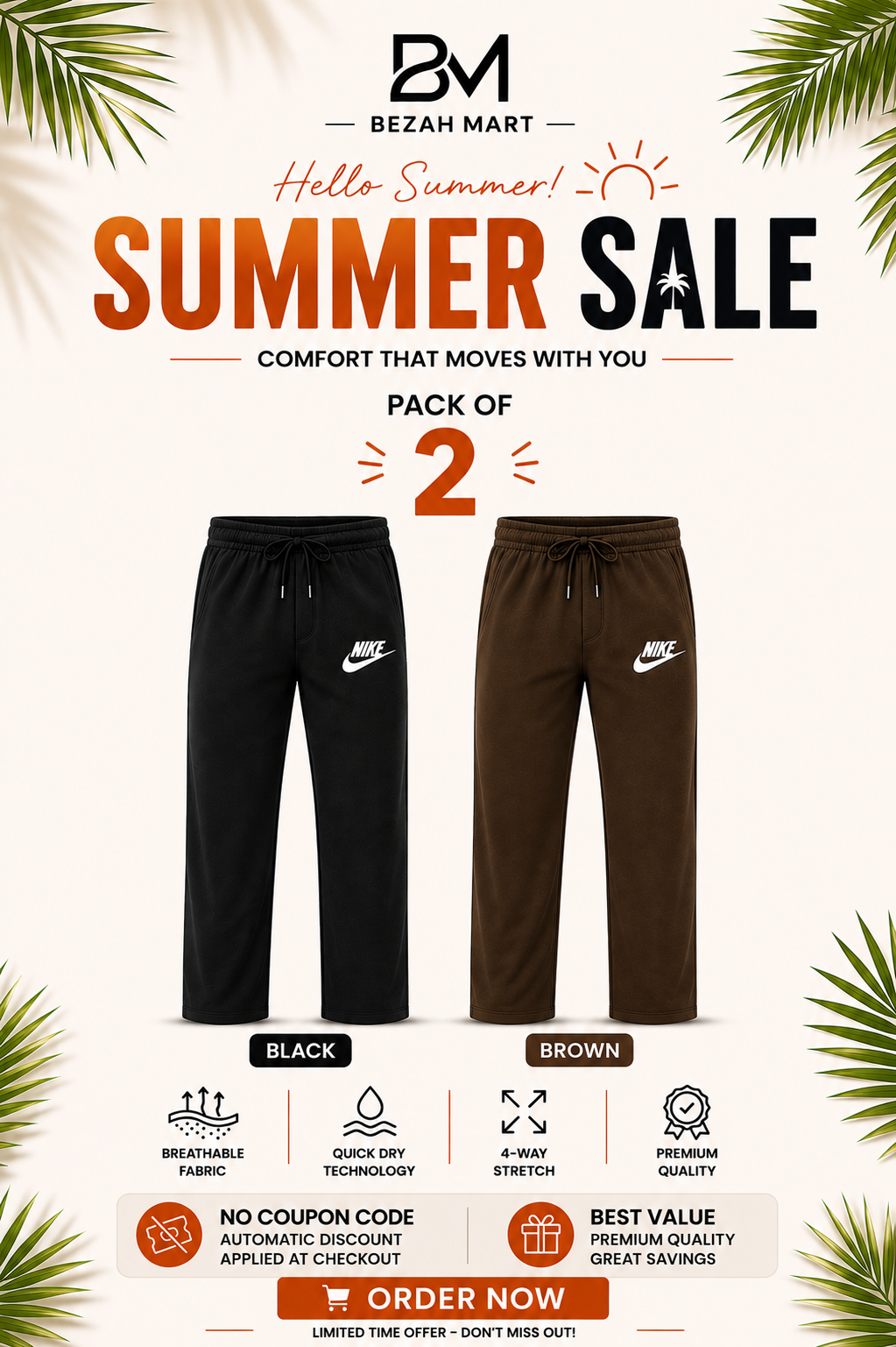 Premium Pack of 2 Straight-Fit Trousers for Men(Black,Brown)