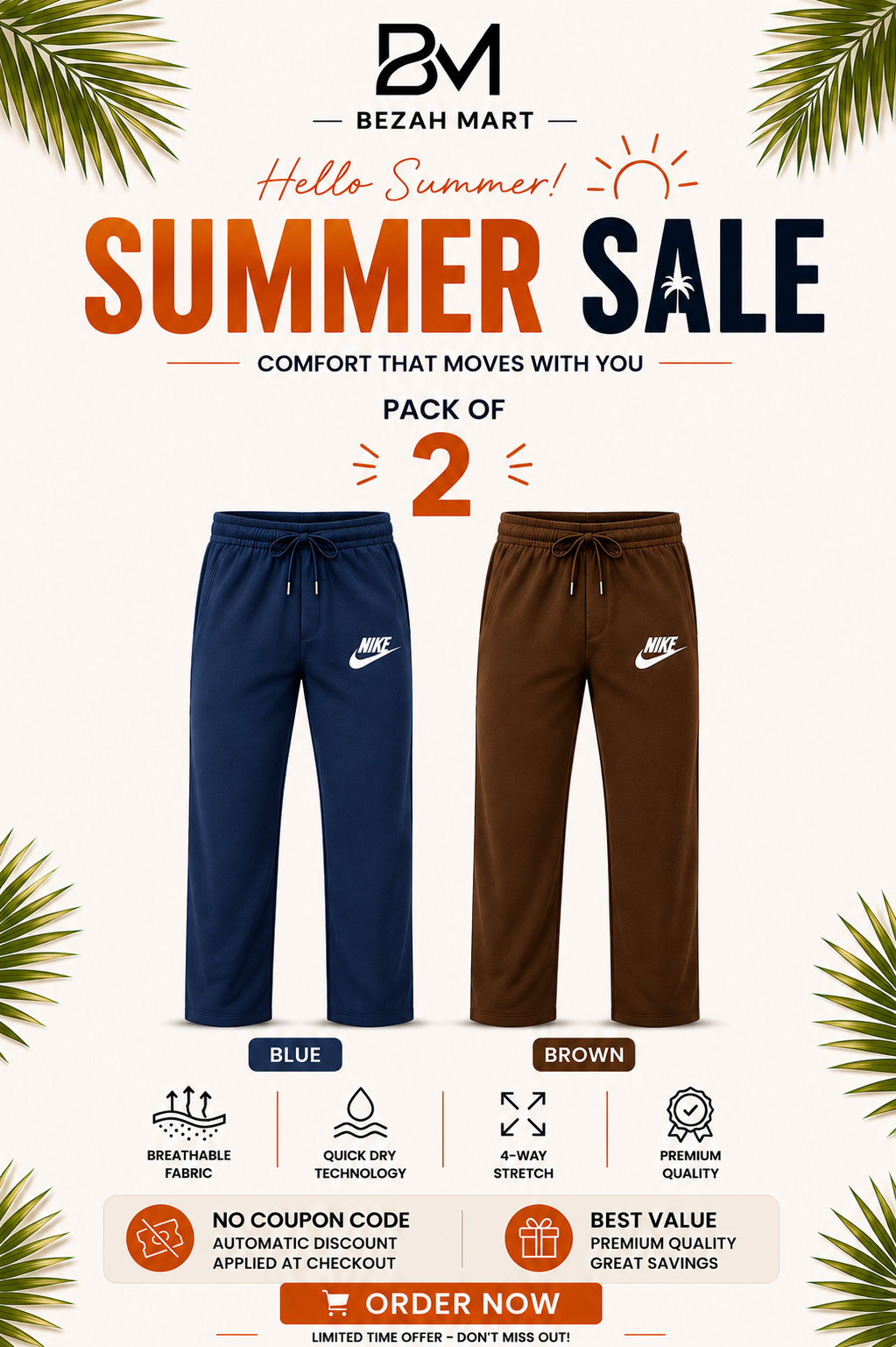 Premium Pack of 2 Straight-Fit Trousers for Men(Blue,Brown)