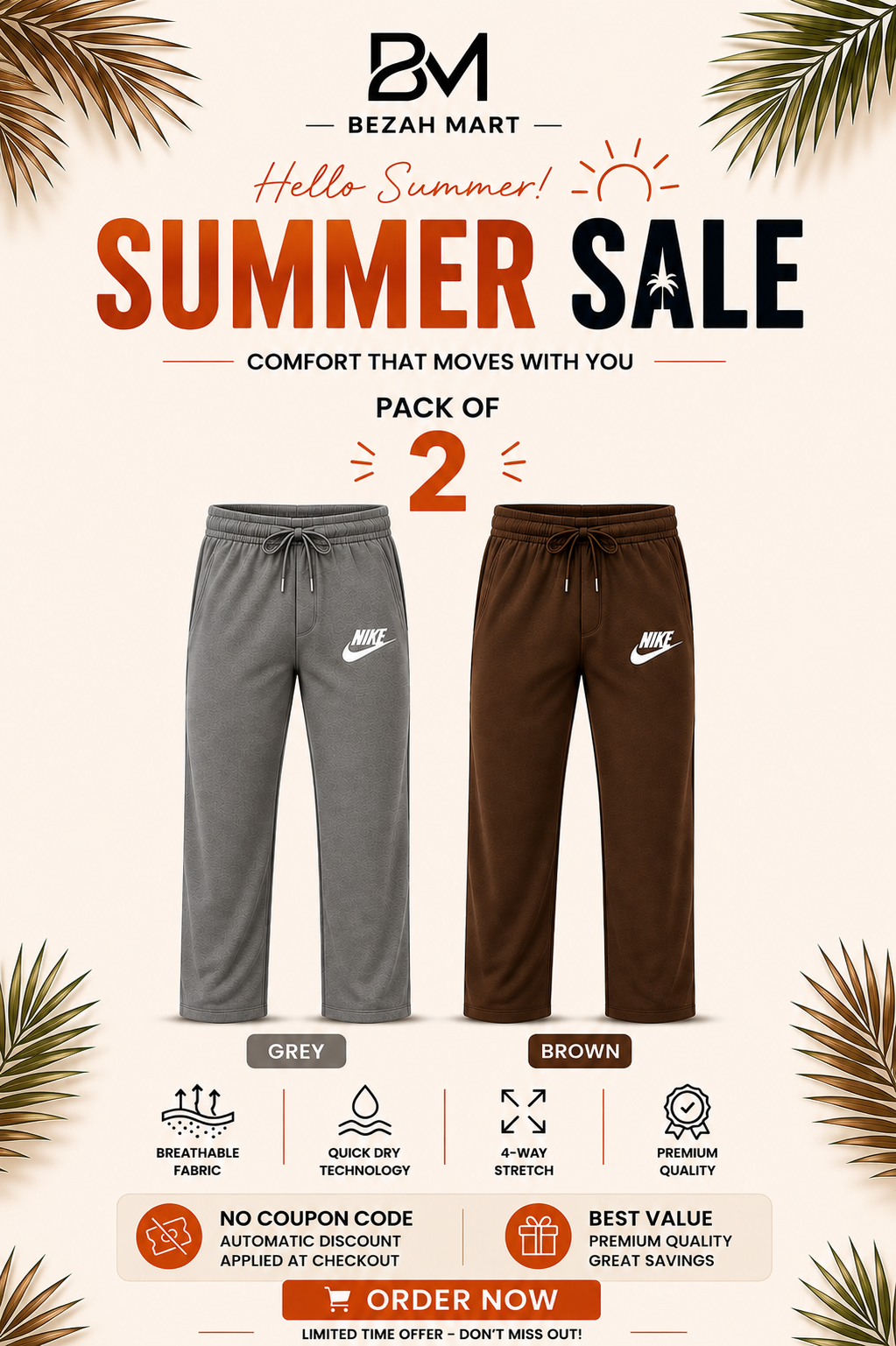 Premium Pack of 2 Straight-Fit Trousers for Men(Grey,Brown)