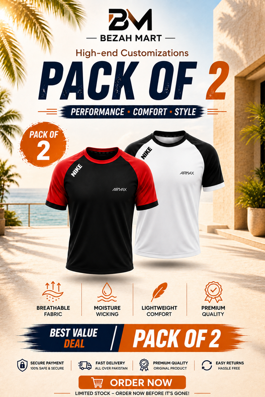 Pack of 2  Premium Dry-Fit T-Shirts —  Red + White