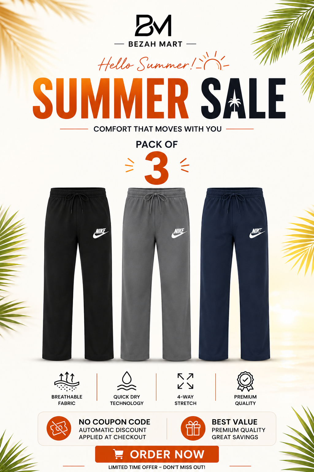 Premium Pack of 3 Straight-Fit Trousers for Men(Black,Grey,Blue)
