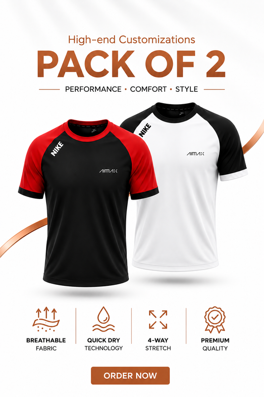 Pack of 2 Premium Dry-Fit T-Shirts — White + Red