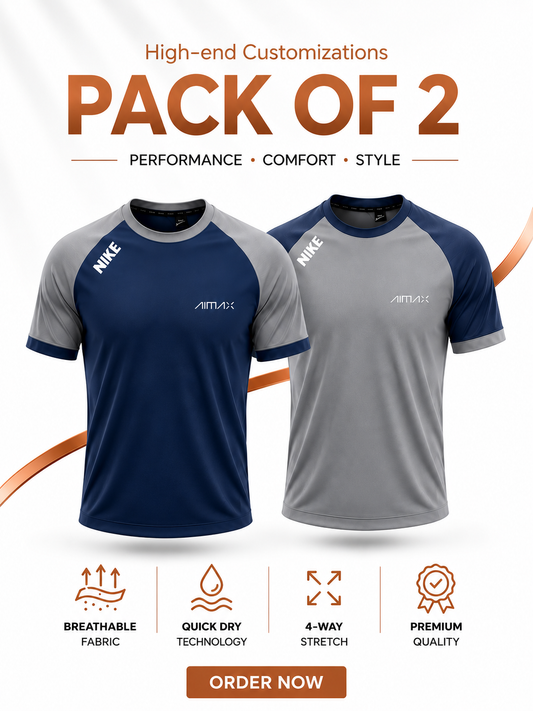Pack of 2 Premium Dry-Fit T-Shirts — Grey + Blue