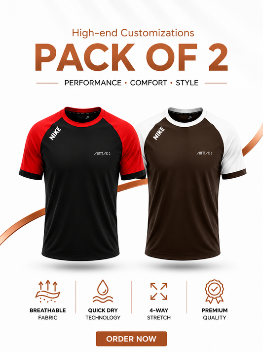 Pack of 2 Premium Dry-Fit T-Shirts — Red + Brown