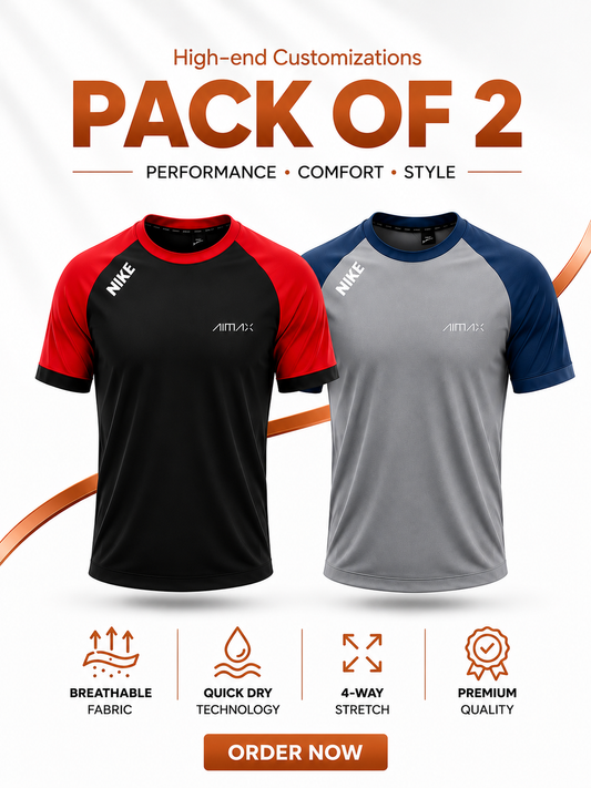 Pack of 2 Premium Dry-Fit T-Shirts — Grey + Red