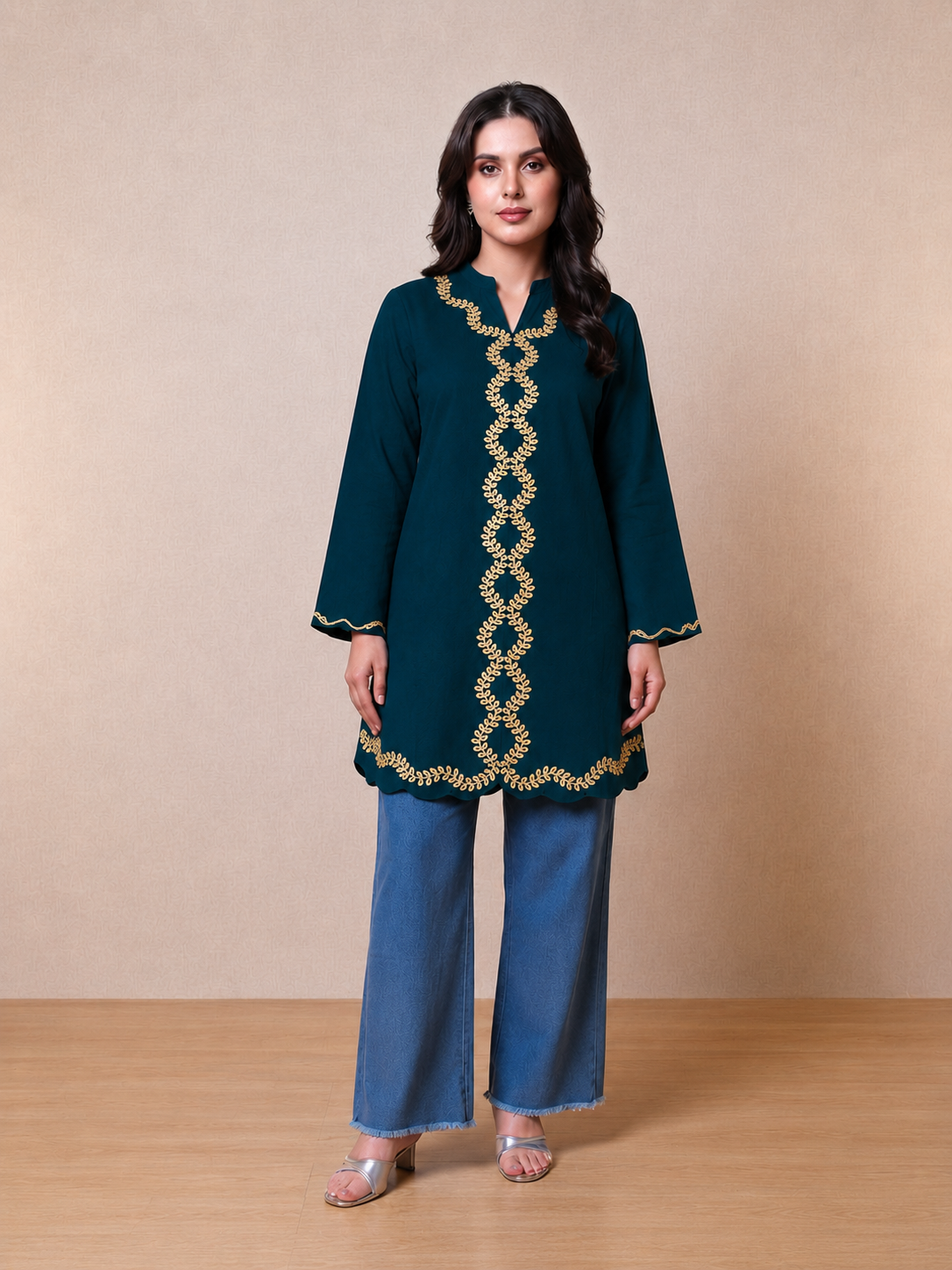 Women's Embroidered Top with Baggy Jeans| Premium Cotton Casual & Festive Wear
