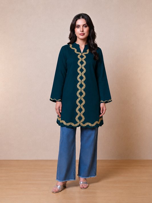 Women's Embroidered Top with Baggy Jeans| Premium Cotton Casual & Festive Wear