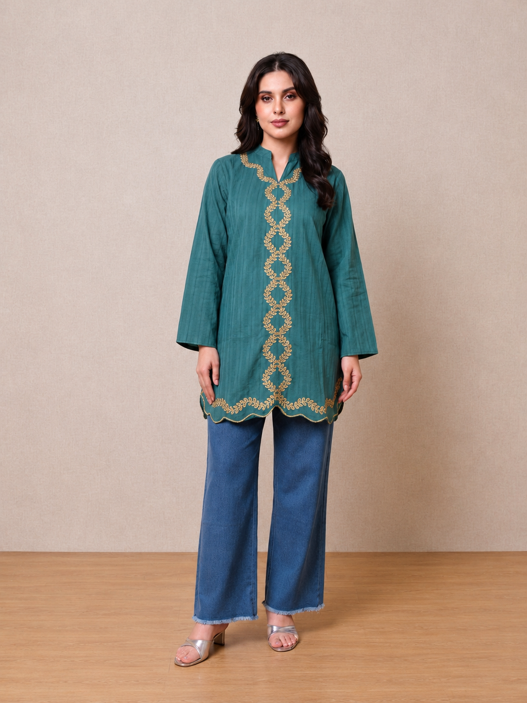Women's Embroidered Top with Baggy Jeans| Premium Cotton Casual & Festive Wear