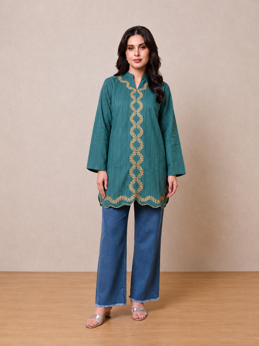 Women's Embroidered Top with Baggy Jeans| Premium Cotton Casual & Festive Wear