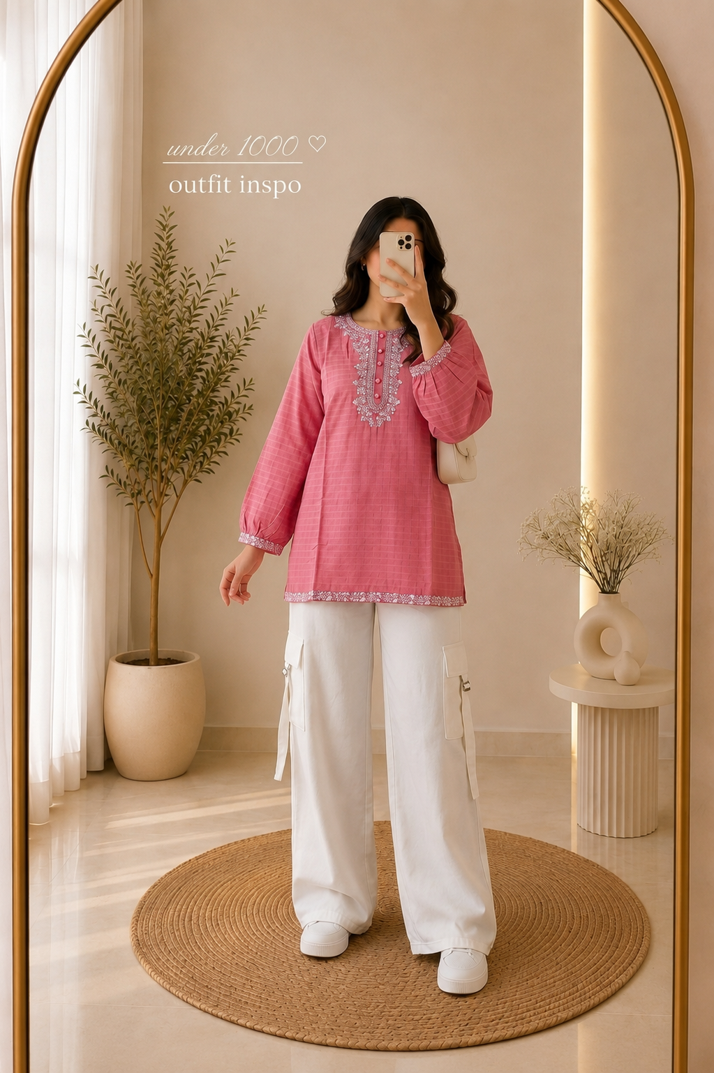 Women's Embroidered Top with Cargo Trousers & Belt | Premium 2 Piece Co-Ord Set