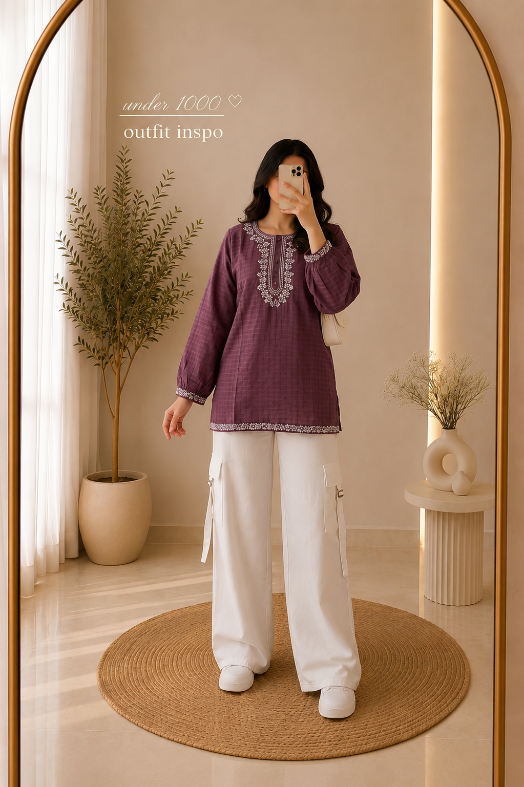 Women's Embroidered Top with Cargo Trousers & Belt | Premium 2 Piece Co-Ord Set