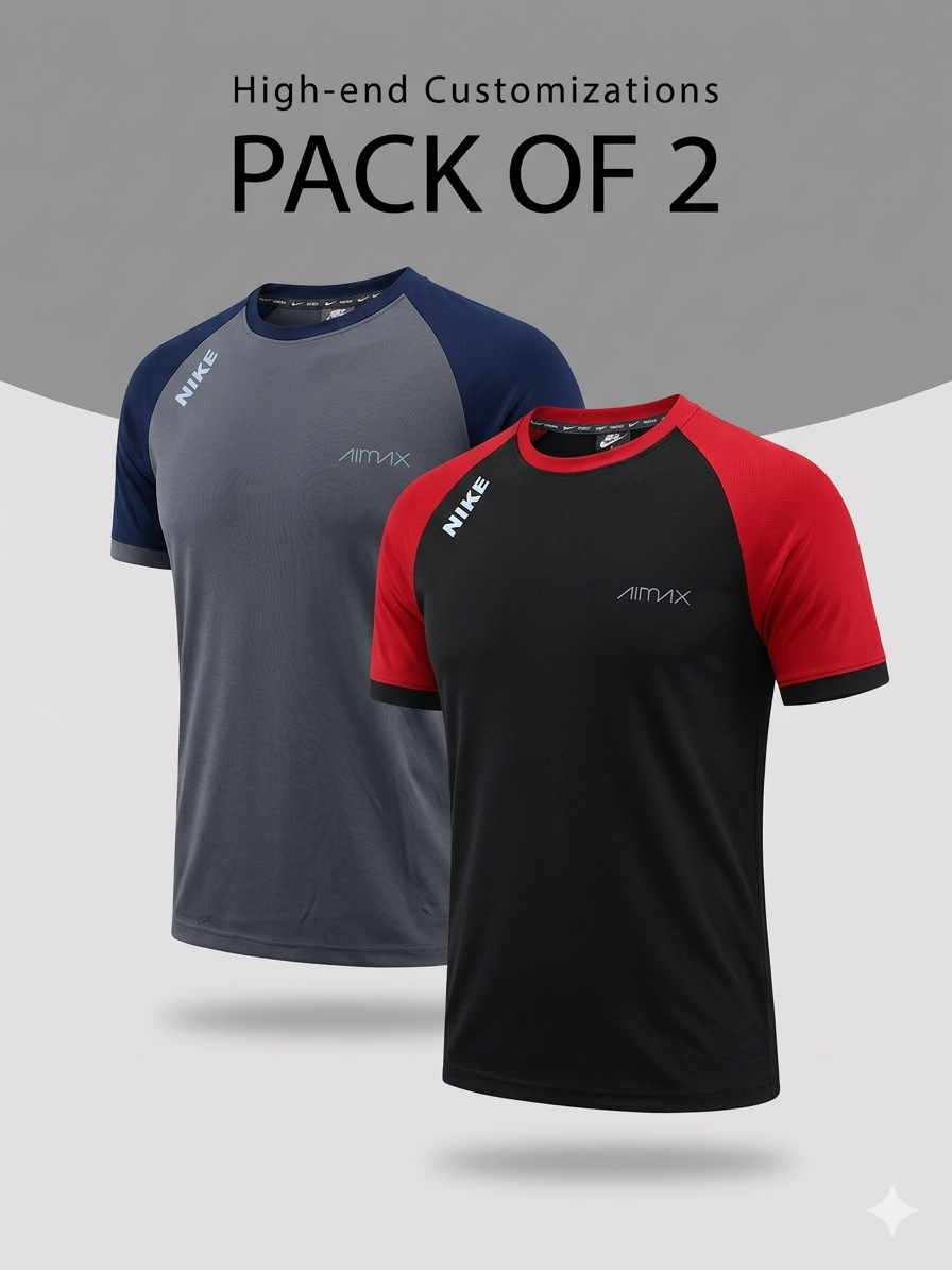 Pack of 2 Premium Dry-Fit T-Shirts(Grey, Red)