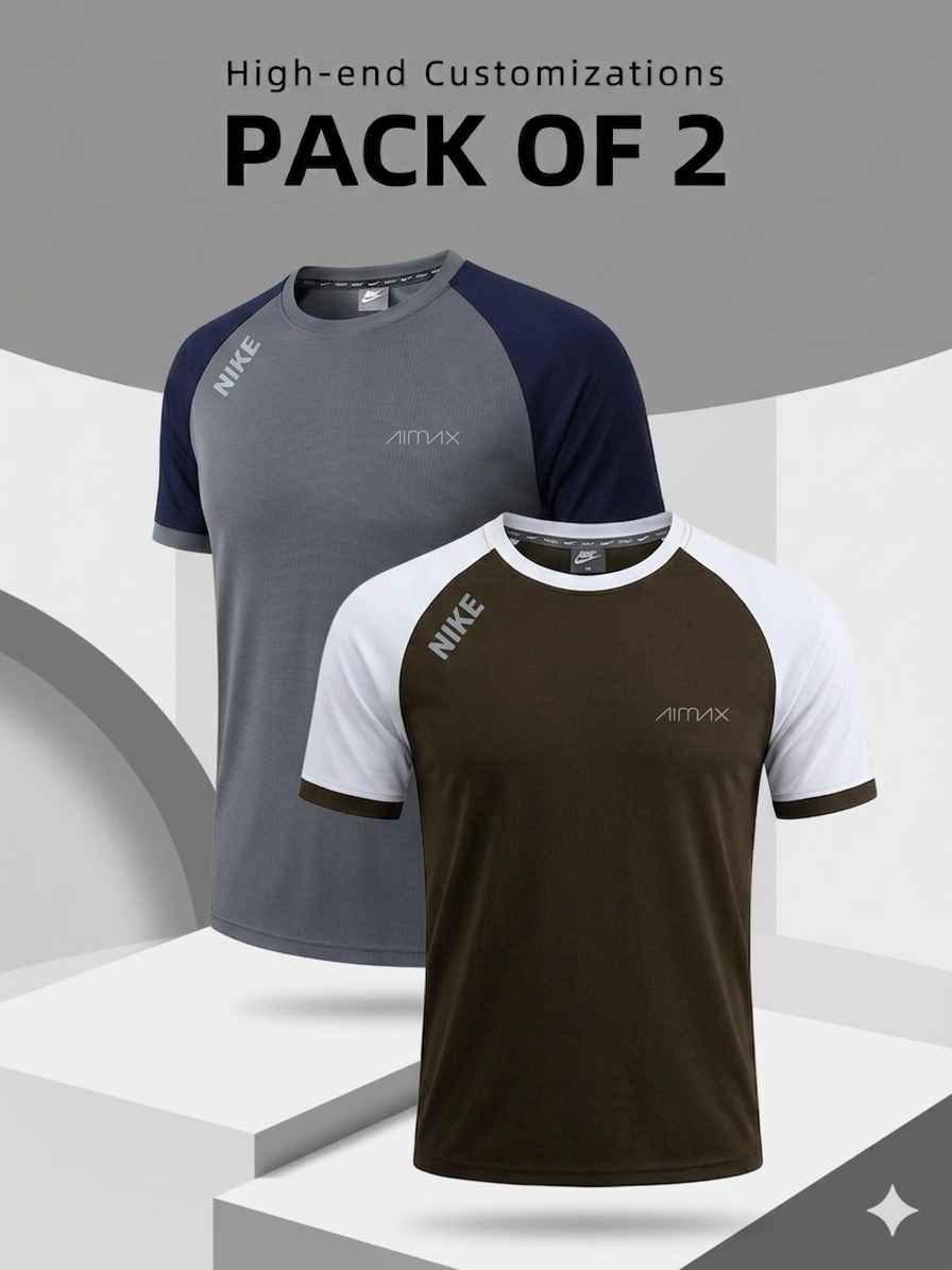 Pack of 2 Premium Dry-Fit T-Shirts(Grey, Brown)