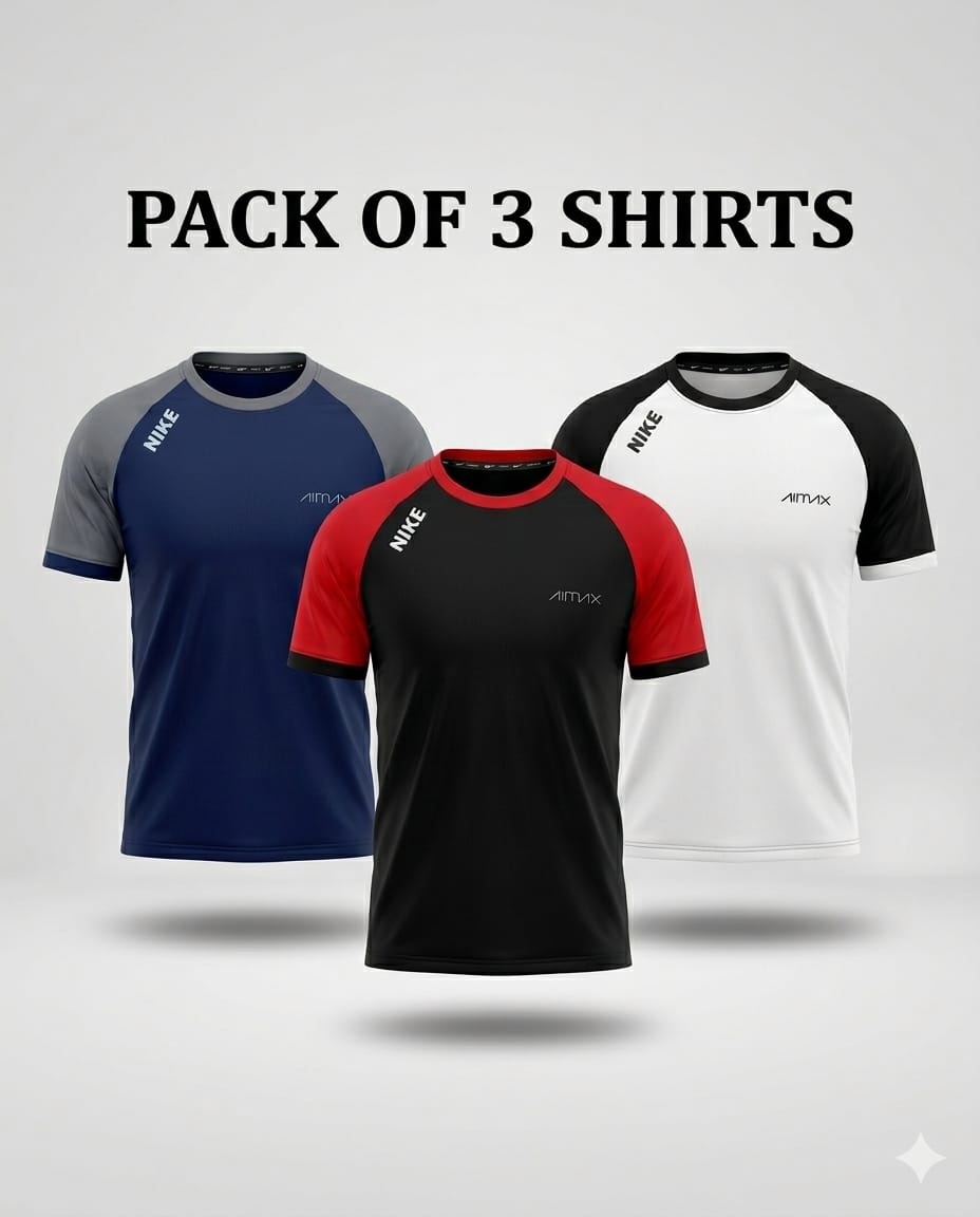 Pack of 3 Premium Dry-Fit T-Shirts(Blue, Red, White)