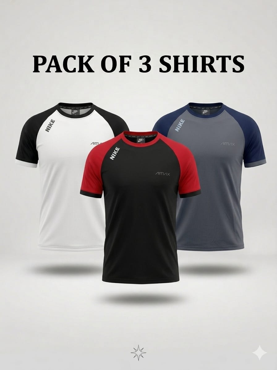 Pack of 3 Premium Dry-Fit T-Shirts(White, Red, Grey)