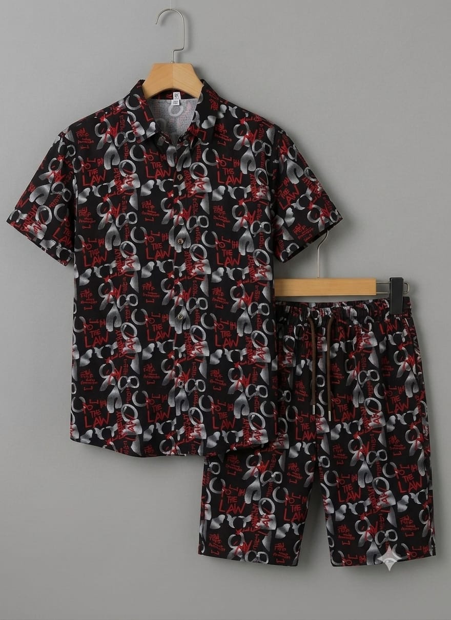 Men's Summer Niker Shirt — China Linen (Black + Red)