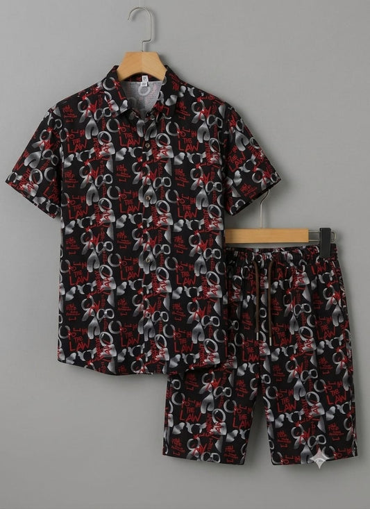 Men's Summer Niker Shirt — China Linen (Black + Red)