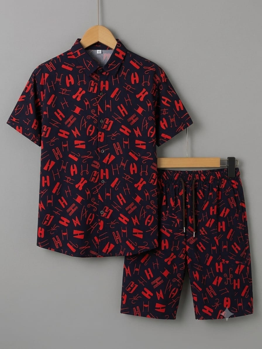 Men's Summer Niker Shirt — China Linen (Blue + Red)