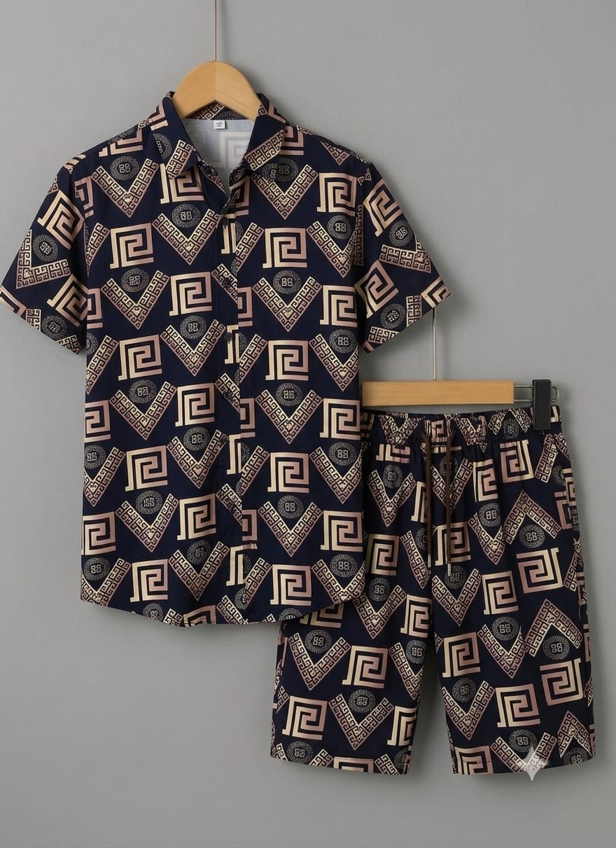 Men's Summer Niker Shirt — China Linen (Blue + Golden)