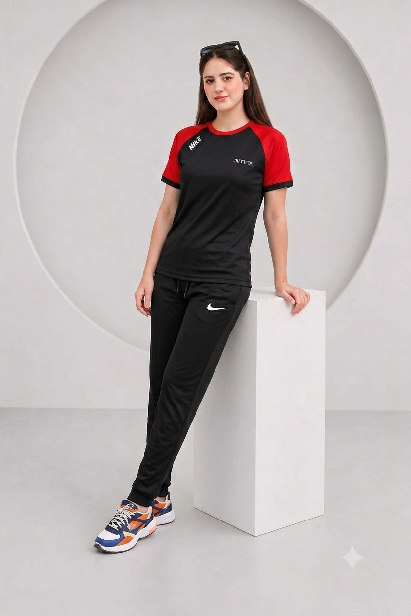 Women's Premium Dri-Fit Tracksuit (RED-Black)– Ultra Soft Gym & Casual Wear