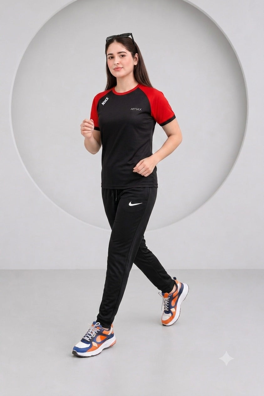Women's Premium Dri-Fit Tracksuit (RED-Black)– Ultra Soft Gym & Casual Wear