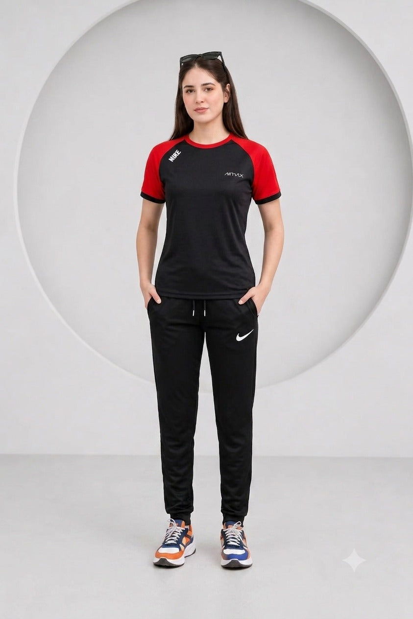 Women's Premium Dri-Fit Tracksuit (RED-Black)– Ultra Soft Gym & Casual Wear