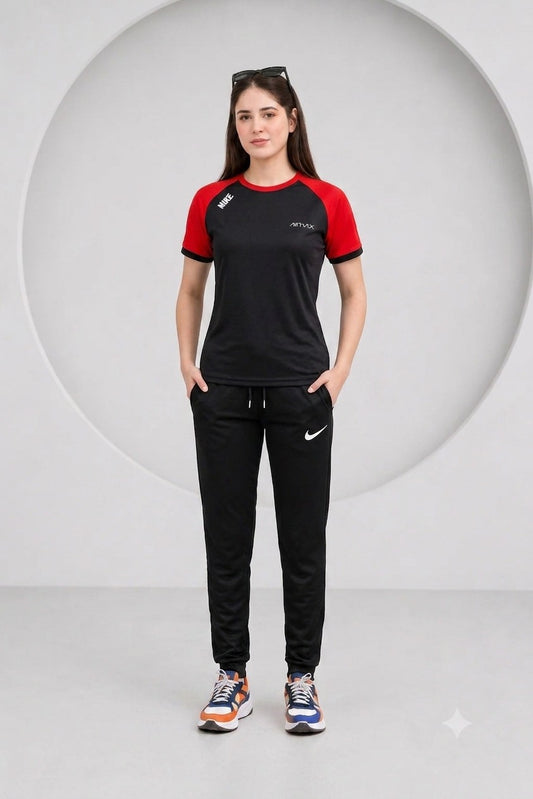 Women's Premium Dri-Fit Tracksuit (RED-Black)– Ultra Soft Gym & Casual Wear