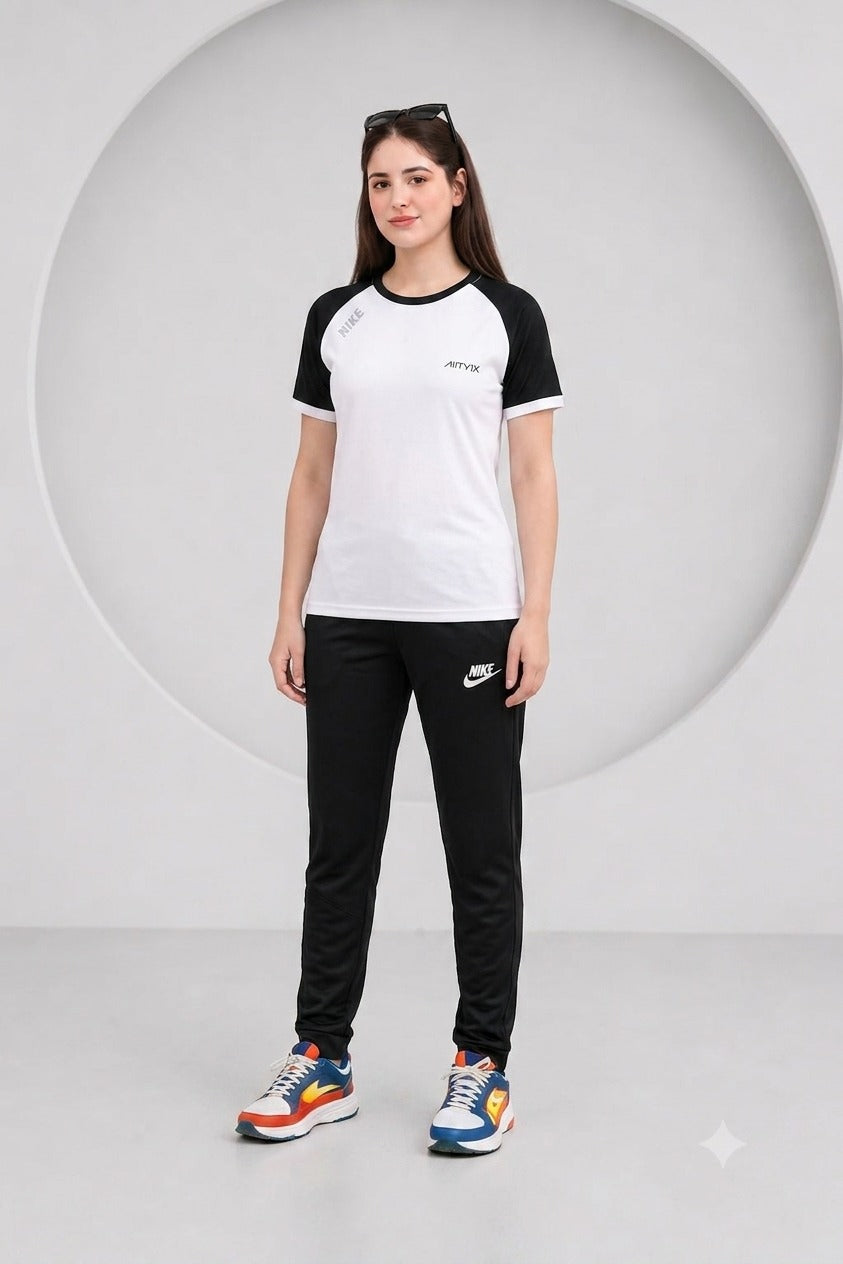 Women's Premium Dri-Fit Tracksuit (White-Black)– Ultra Soft Gym & Casual Wear