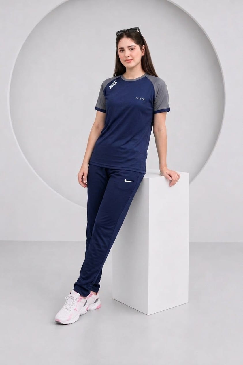 Women's Premium Dri-Fit Tracksuit (BLUE-GREY)– Ultra Soft Gym & Casual Wear