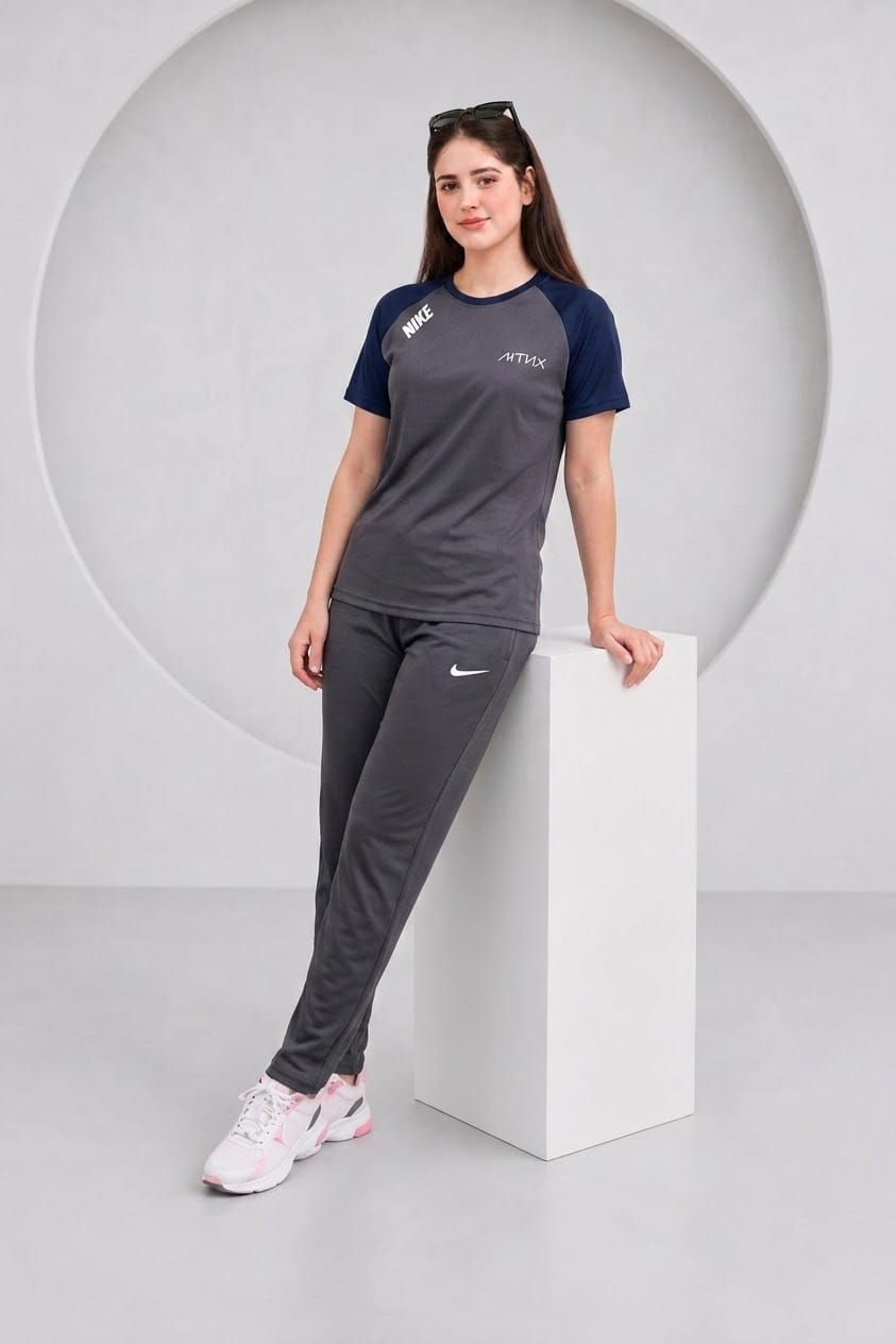Women's Premium Dri-Fit Tracksuit (GREY-BLUE)– Ultra Soft Gym & Casual Wear