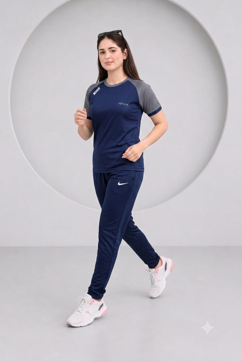 Women's Premium Dri-Fit Tracksuit (BLUE-GREY)– Ultra Soft Gym & Casual Wear