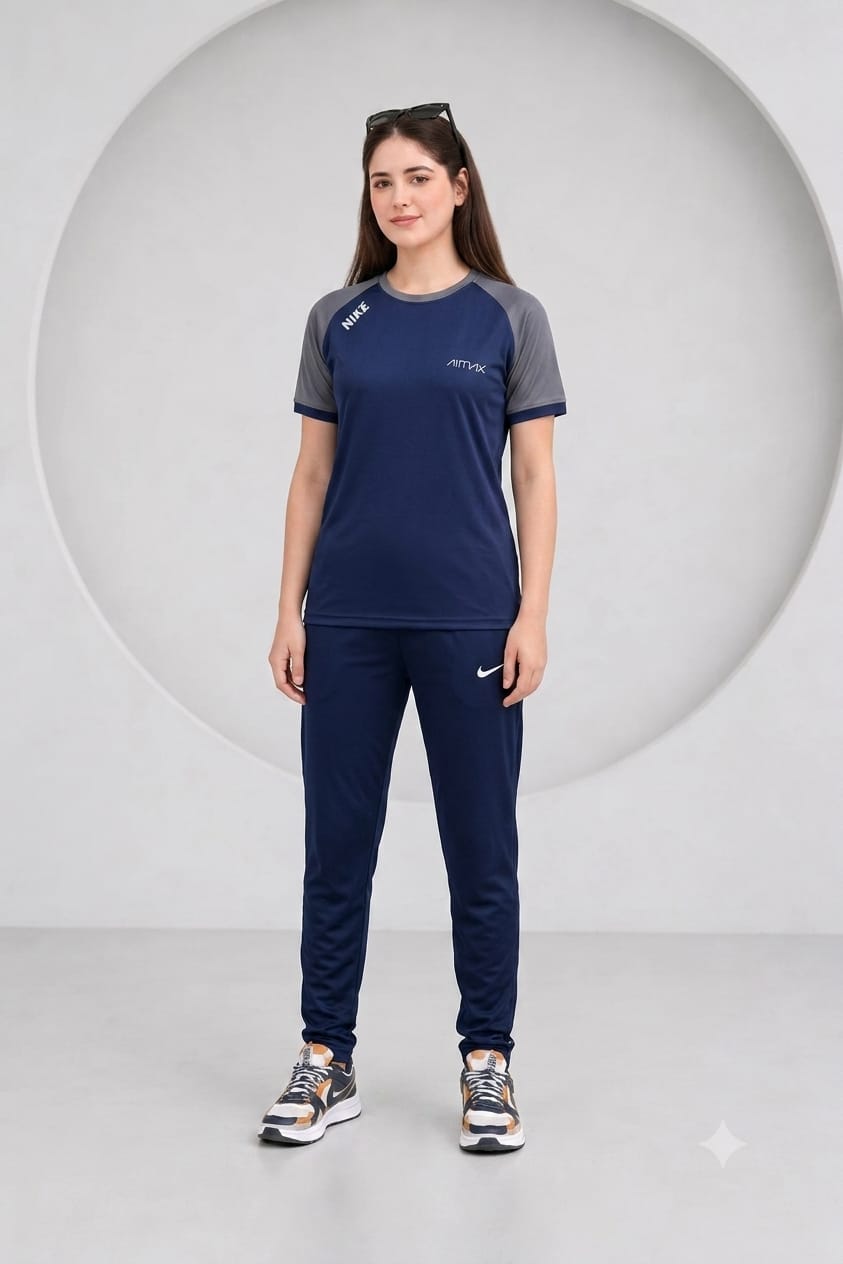 Women's Premium Dri-Fit Tracksuit (BLUE-GREY)– Ultra Soft Gym & Casual Wear