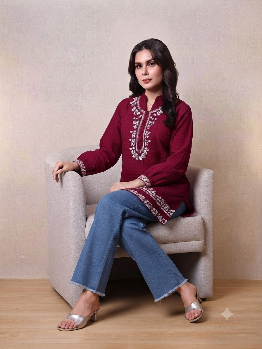 Women's Embroidered Top with Baggy Jeans| Premium Cotton Casual & Festive Wear