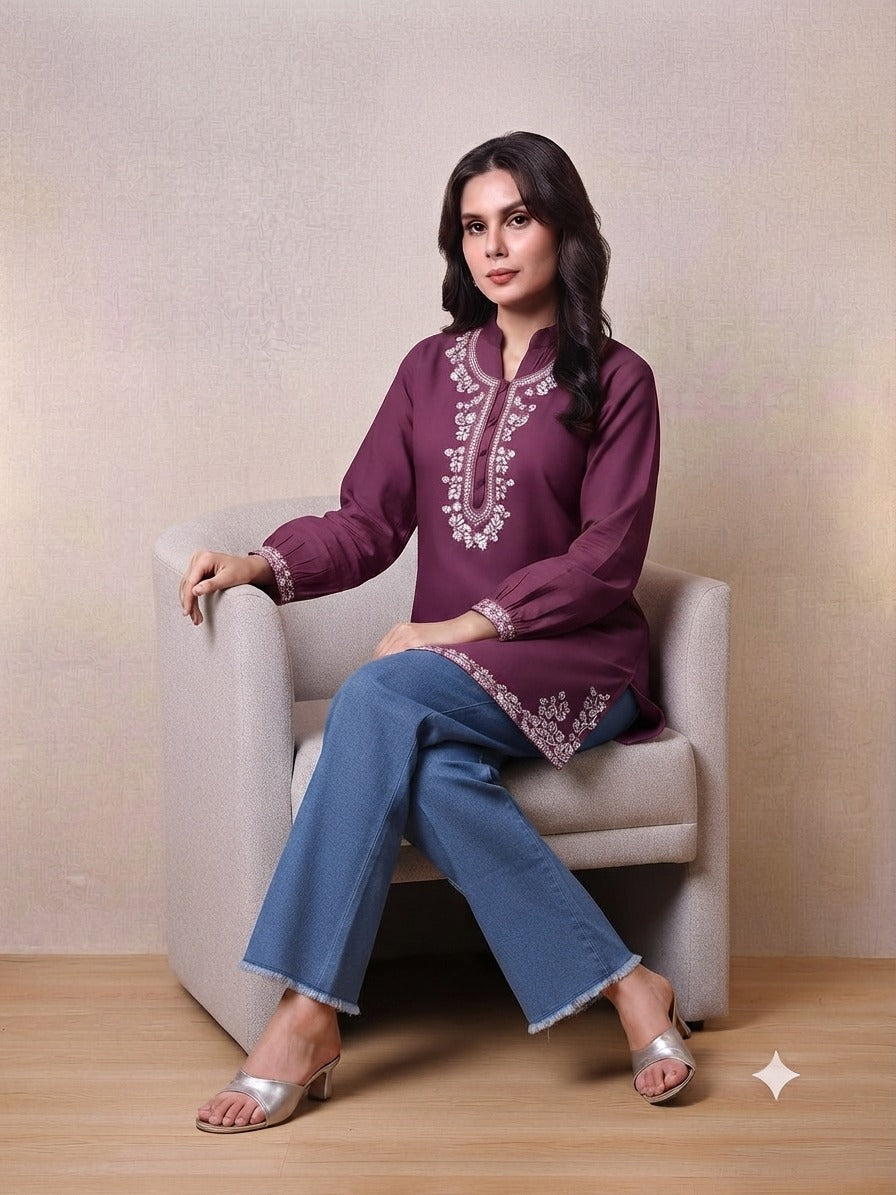 Women's Embroidered Top with Baggy Jeans| Premium Cotton Casual & Festive Wear