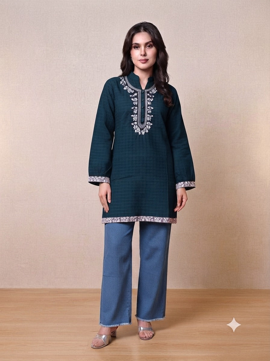 Women's Embroidered Top with Baggy Jeans| Premium Cotton Casual & Festive Wear