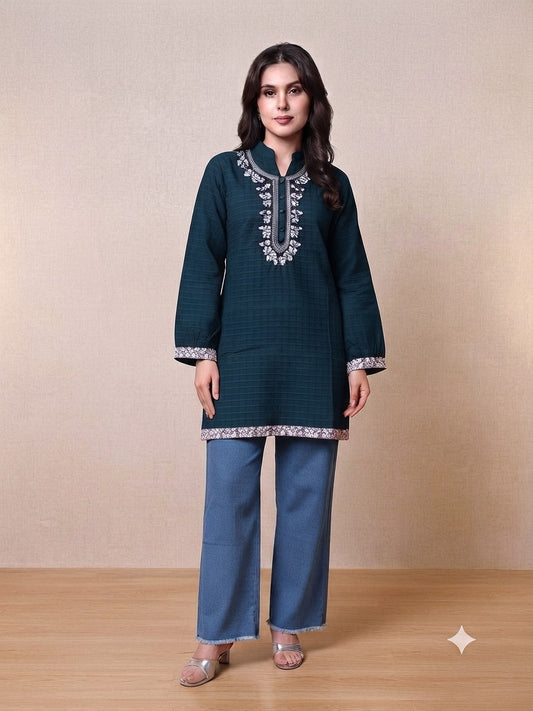 Women's Embroidered Top with Baggy Jeans| Premium Cotton Casual & Festive Wear