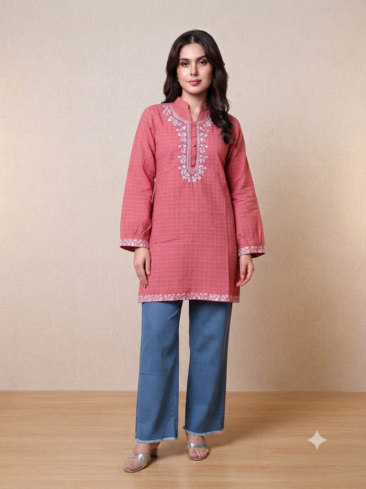 Women's Embroidered Top with Baggy Jeans| Premium Cotton Casual & Festive Wear