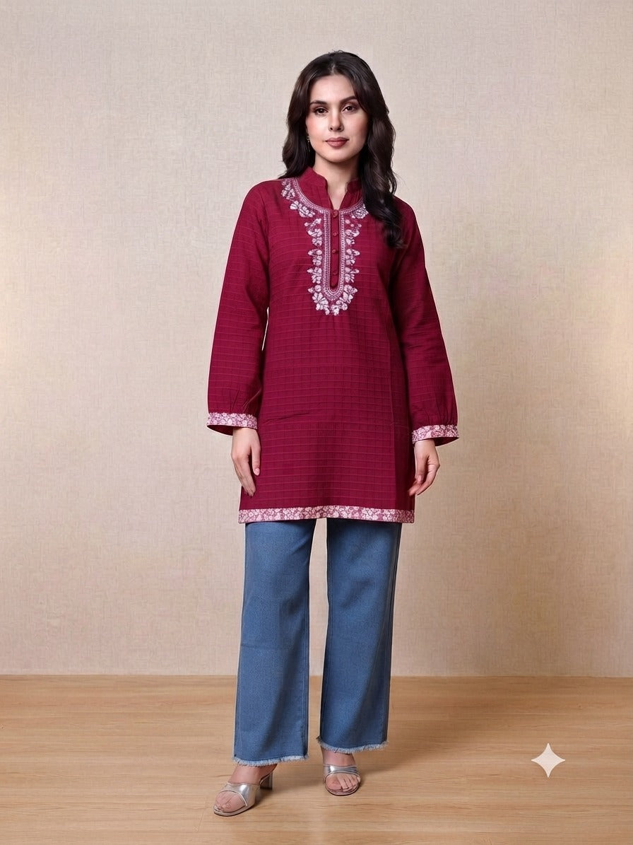 Women's Embroidered Top with Baggy Jeans| Premium Cotton Casual & Festive Wear